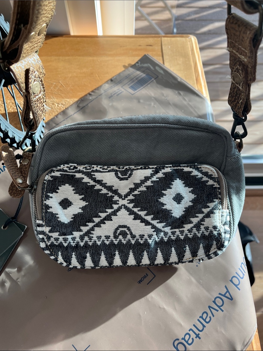 Myra Bag Black and Cream Aztec Front Pocket Crossbody - Picture 4 of 5